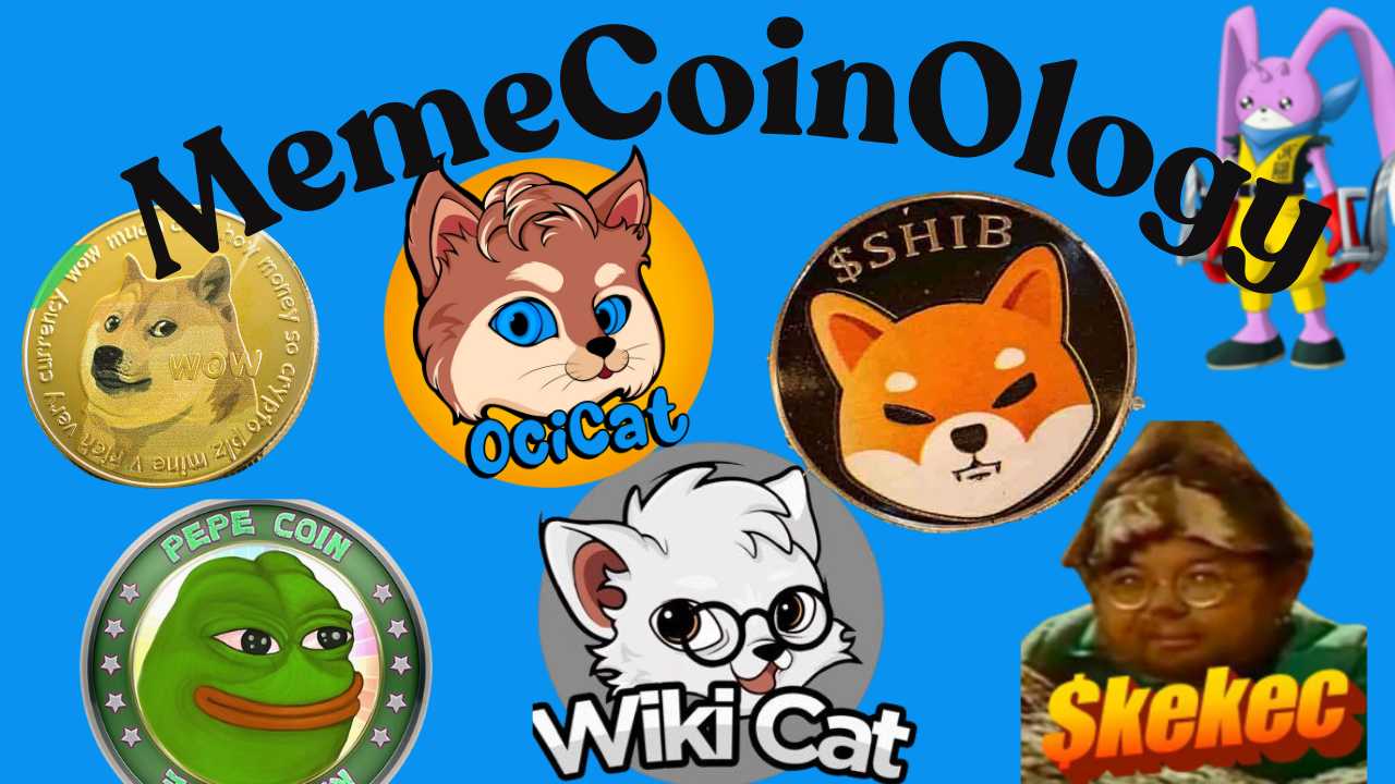 Memecoin illustration featuring various popular meme cryptocurrencies